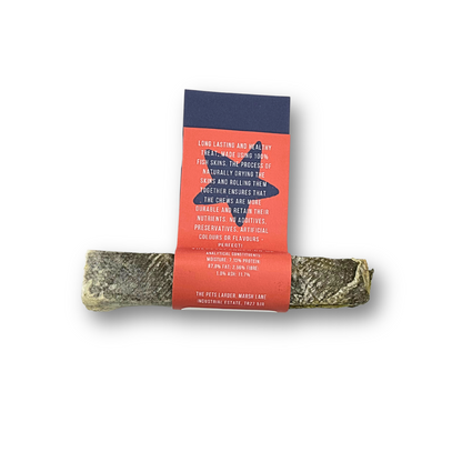 Rolled leaf product with a red label on a white background
